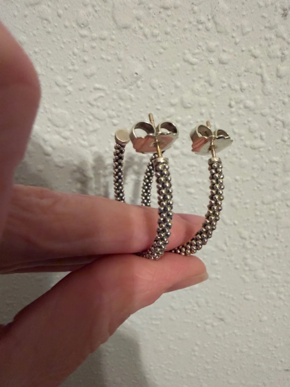 Lagos silver caviar 35mm hoops - Picture 6 of 6